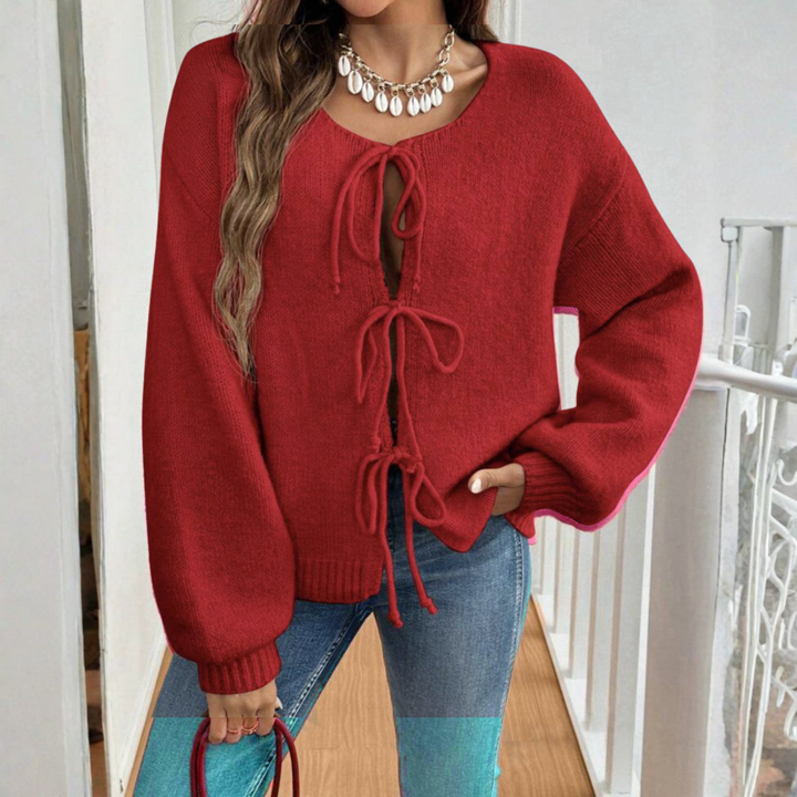 ADRIENNE™ - Chic Langærmet Rund Hals Knytte Front Cardigan
