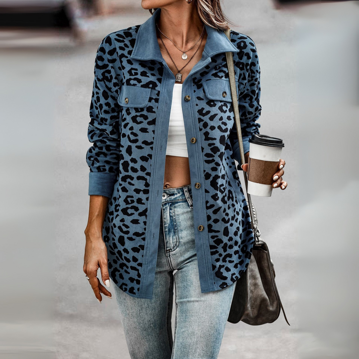 SISI™ - Casual Leopard Print Knap Front Jakke