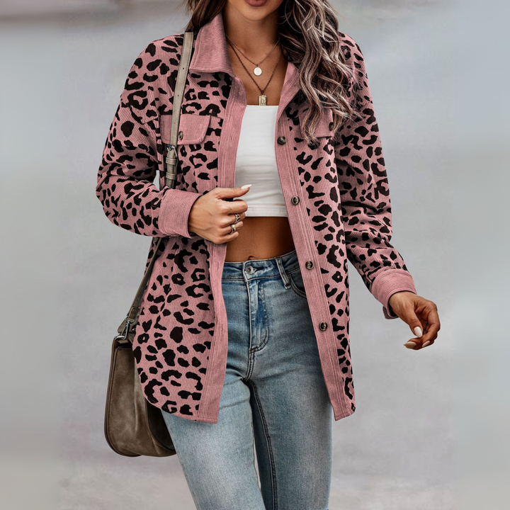 SISI™ - Casual Leopard Print Knap Front Jakke