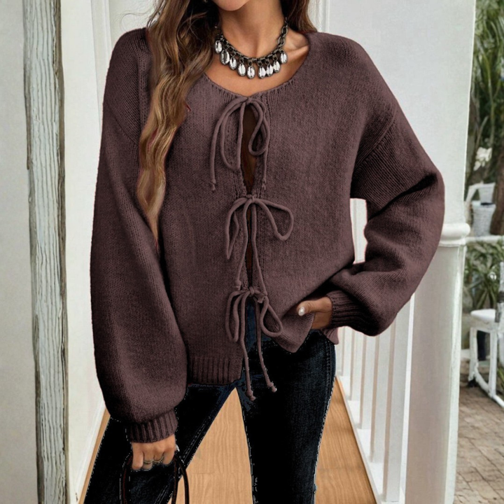 ADRIENNE™ - Chic Langærmet Rund Hals Knytte Front Cardigan