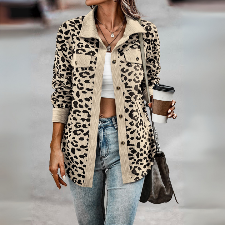 SISI™ - Casual Leopard Print Knap Front Jakke
