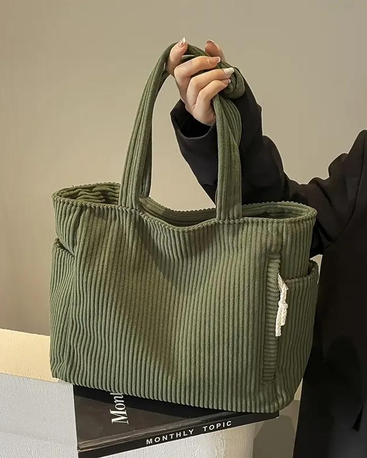 SOCIANI™ – Trendy Ribbede Tote Bag med Snøre Detalje
