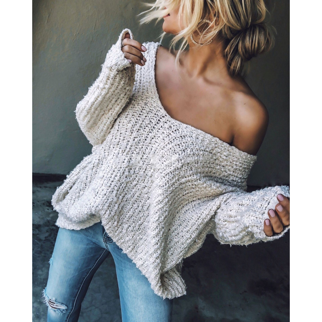 GABBY™ – Letvægts V-hals Langærmet Drop Shoulder Sweater