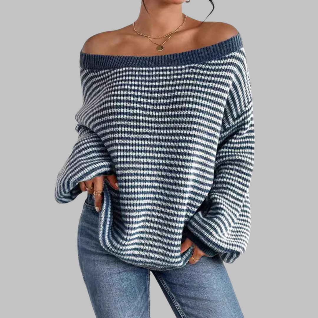 QUILLA™ - Casual Stribet Drop Shoulder Langærmet Sweater