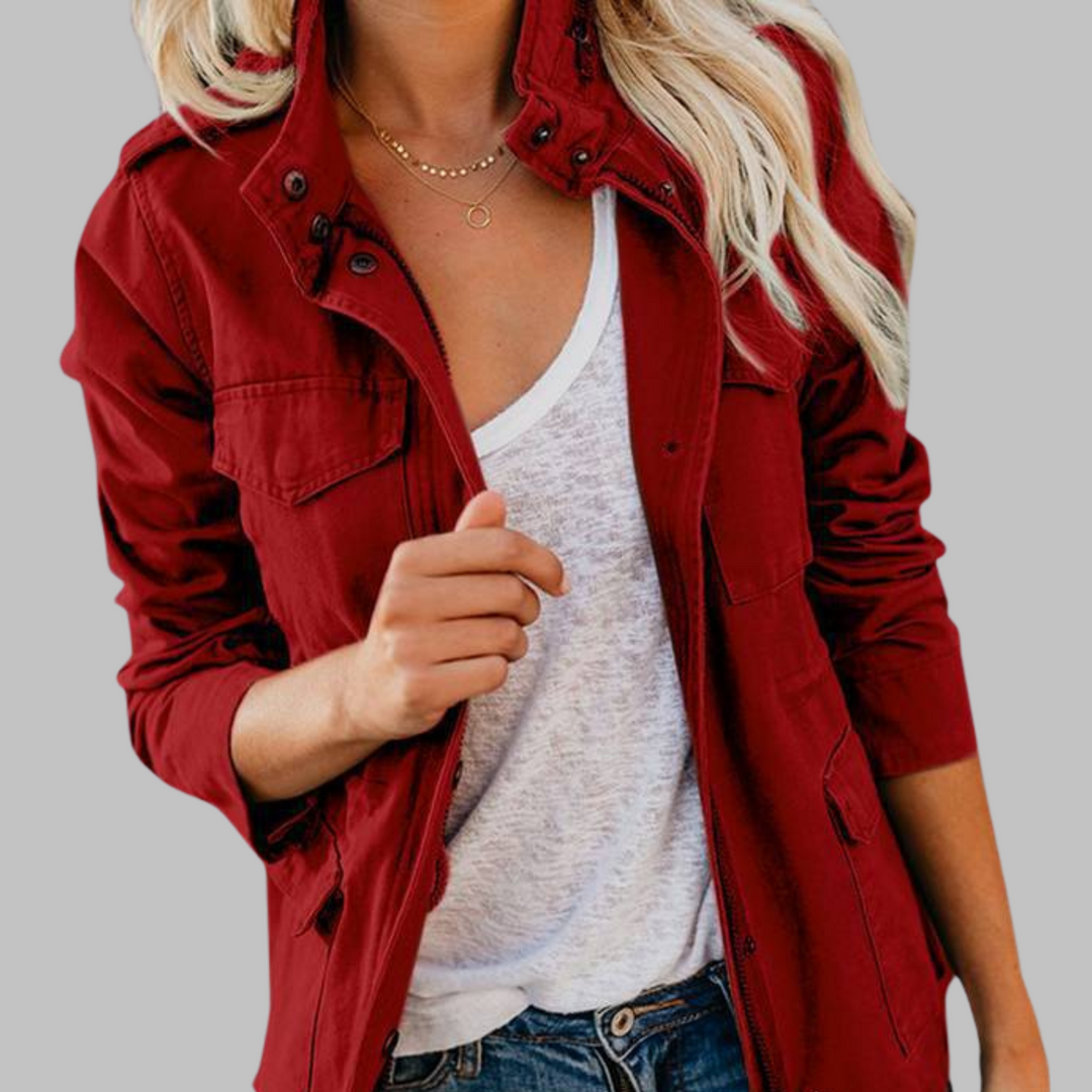 OLGA™ - Vintage Lynlås Knappet Militærjakke