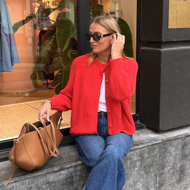 ELOWEN™ - Komfortabel Ensfarvet Knappet Langærmet Rundhalset Cardigan