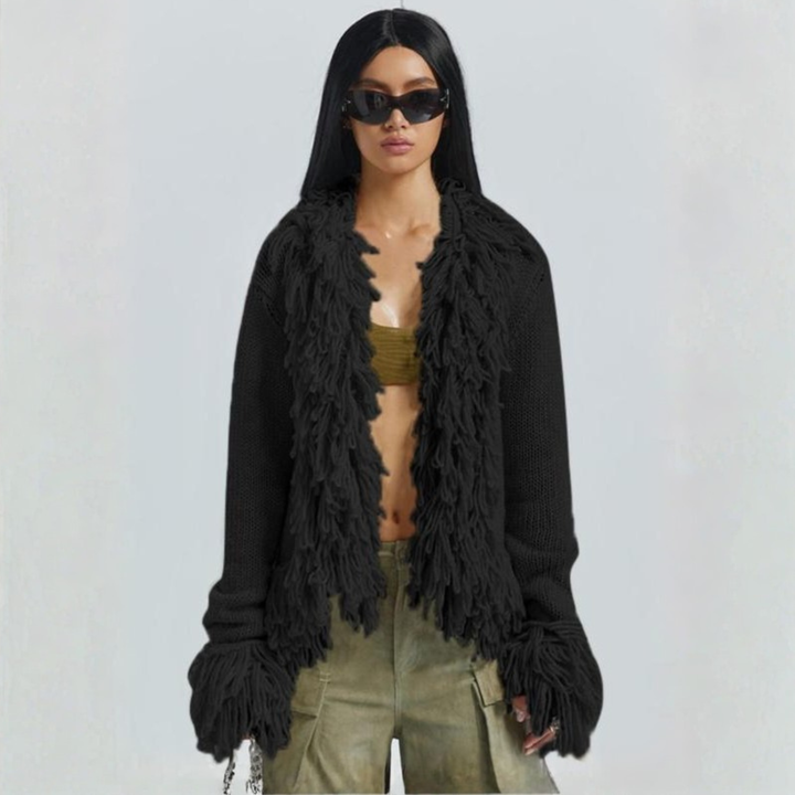 TALAYAH™ - Chic Frynse Langærmet Åben Front Cardigan