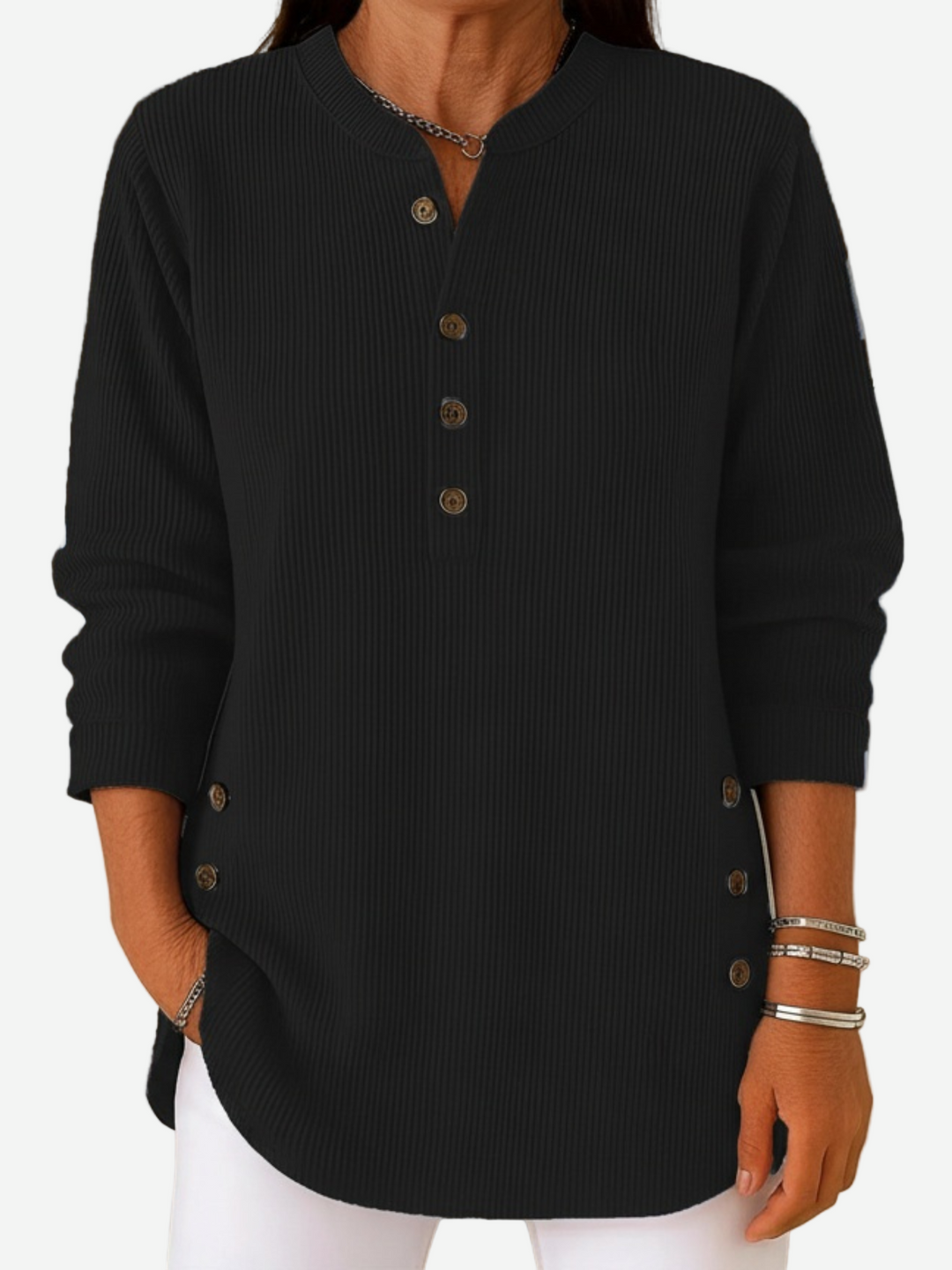 HARPERLY™ – Langærmet ensfarvet striktrøje