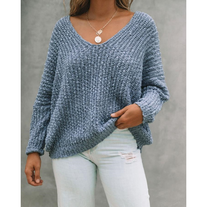 GABBY™ – Letvægts V-hals Langærmet Drop Shoulder Sweater