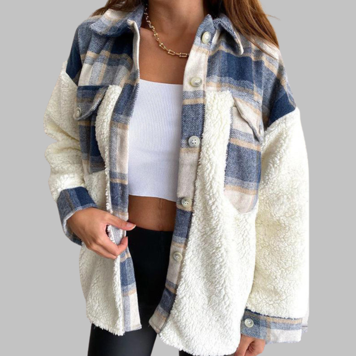 SUNNIE™ - Cozy Langærmet Knap-Ned Ternet Jakke