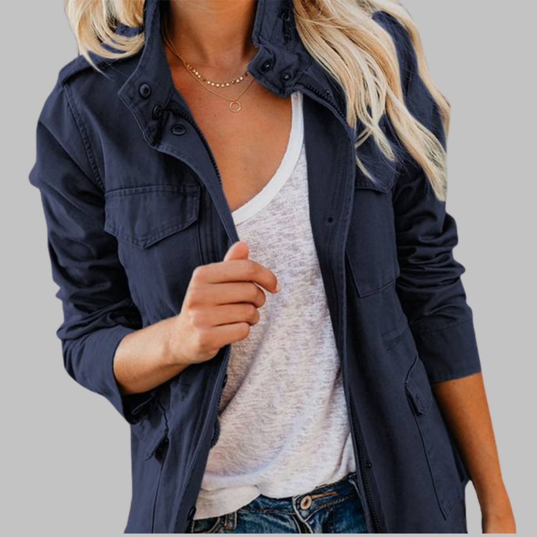 RHODA™ - Vintage Lynlås Knap Militærjakke
