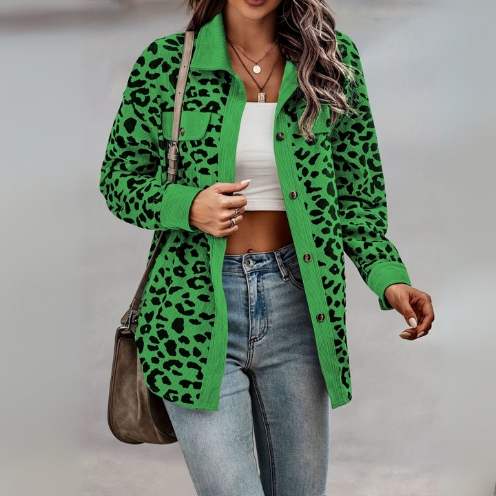 SISI™ - Casual Leopard Print Knap Front Jakke