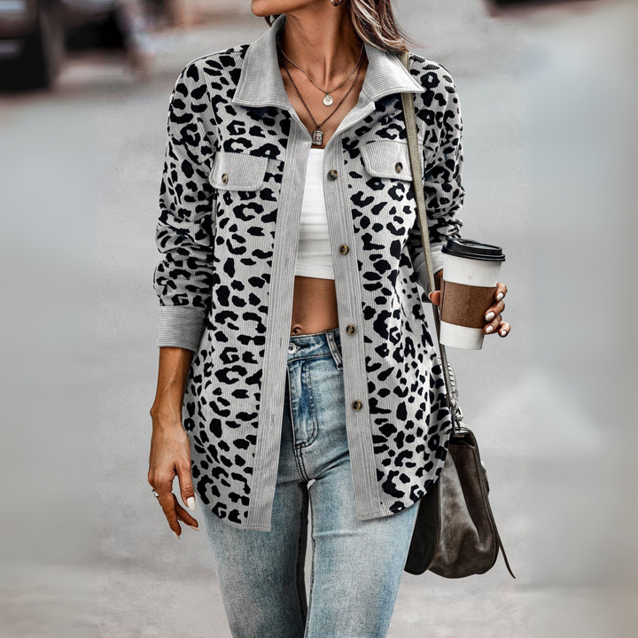SISI™ - Casual Leopard Print Knap Front Jakke