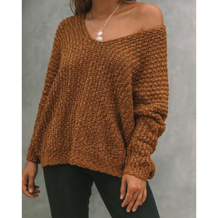 GABBY™ – Letvægts V-hals Langærmet Drop Shoulder Sweater