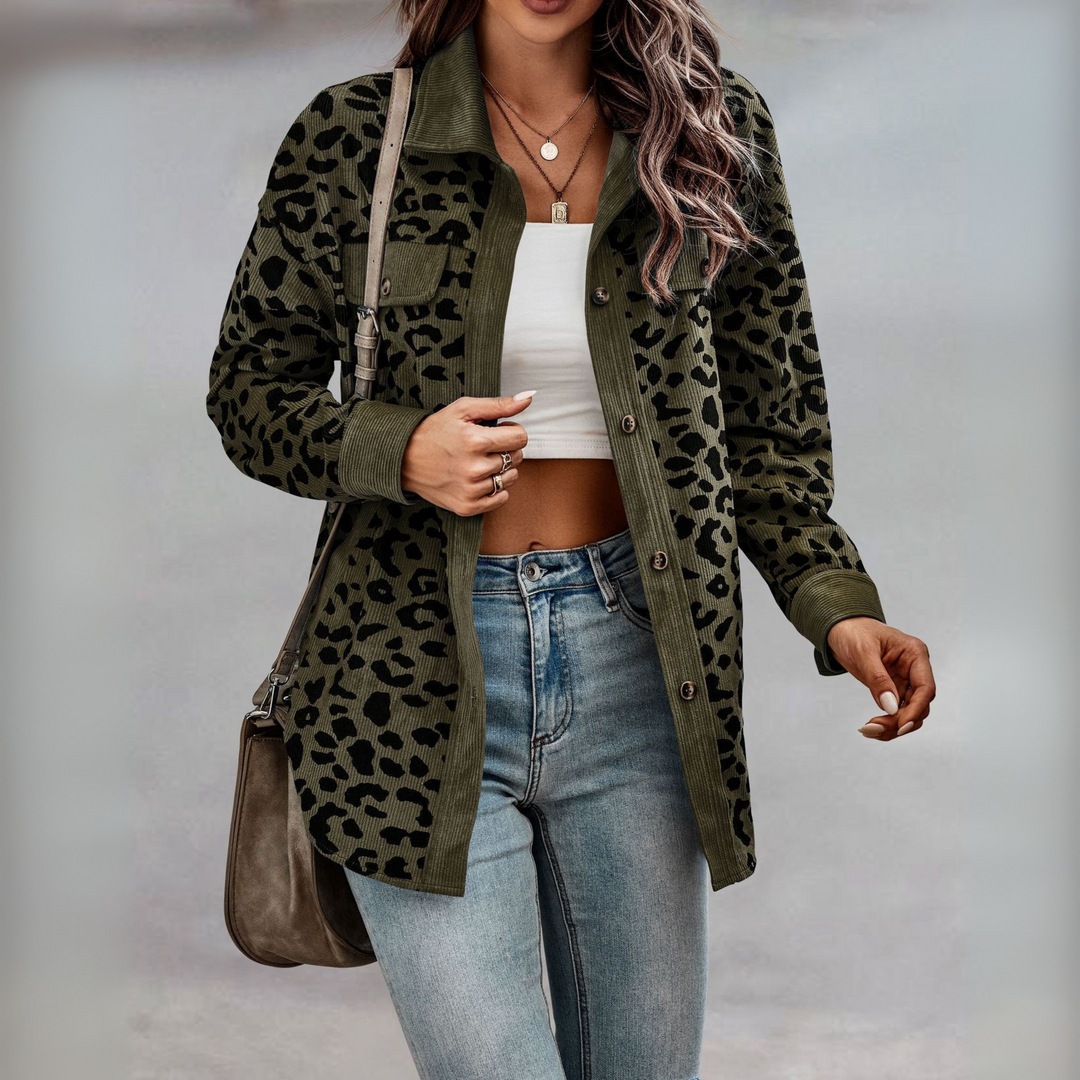 SISI™ - Casual Leopard Print Knap Front Jakke