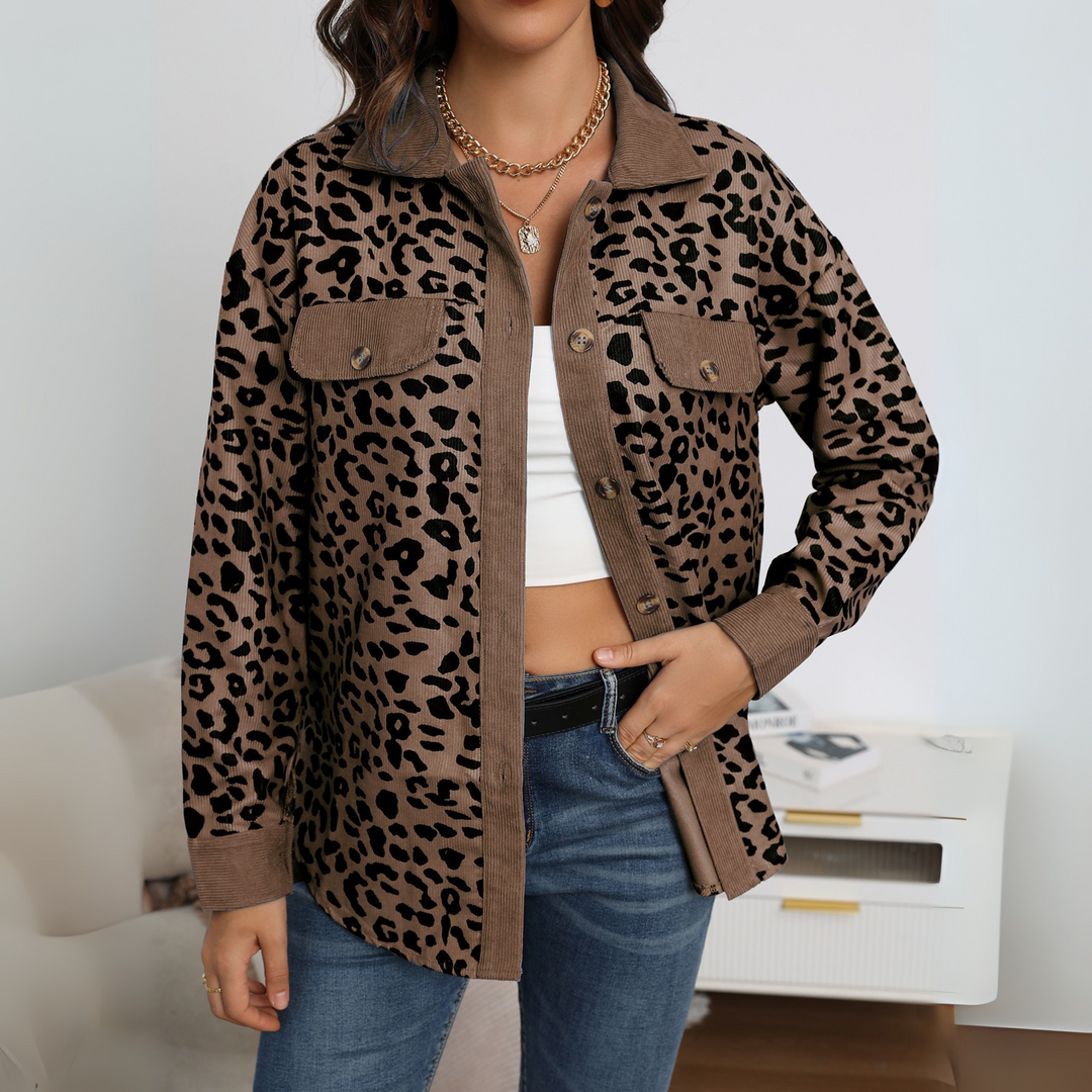 SISI™ - Casual Leopard Print Knap Front Jakke
