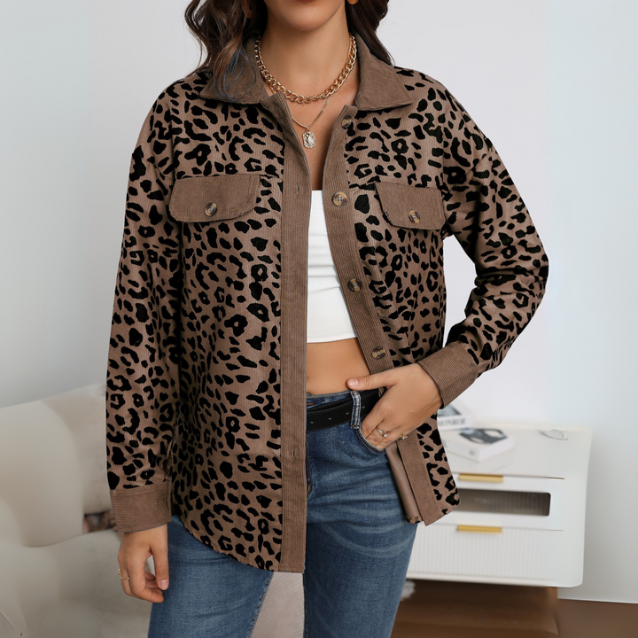 SISI™ - Casual Leopard Print Knap Front Jakke