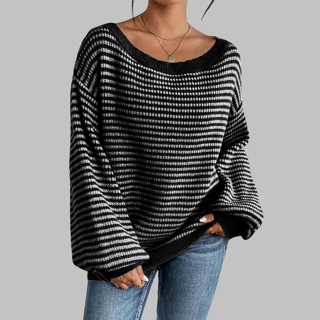 QUILLA™ - Casual Stribet Drop Shoulder Langærmet Sweater