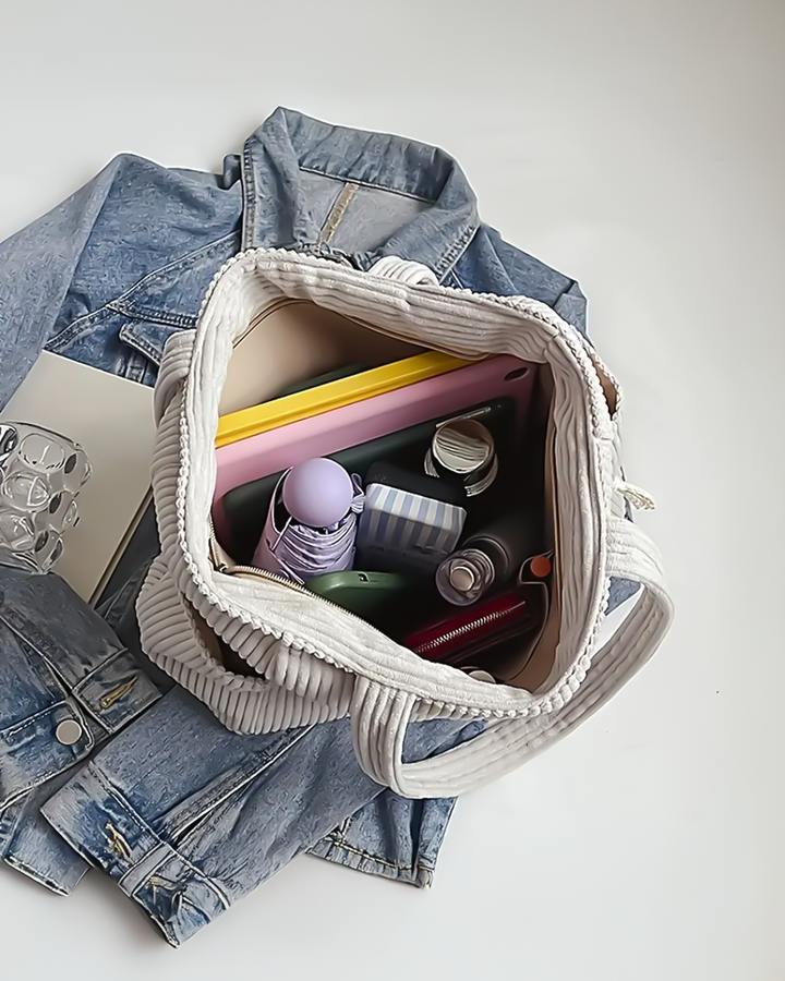 SOCIANI™ – Trendy Ribbede Tote Bag med Snøre Detalje