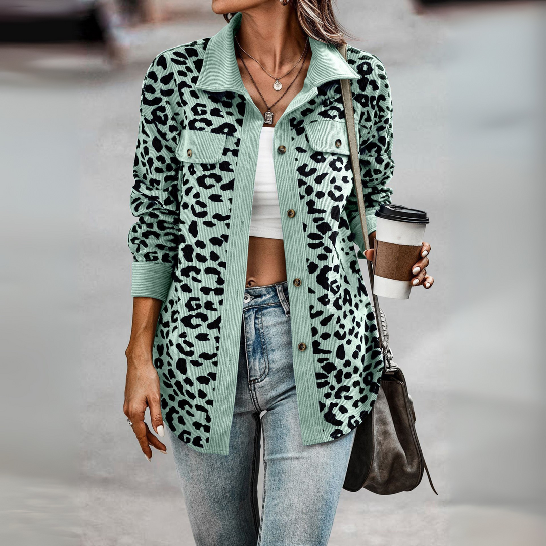 SISI™ - Casual Leopard Print Knap Front Jakke