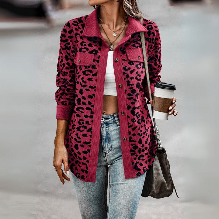 SISI™ - Casual Leopard Print Knap Front Jakke