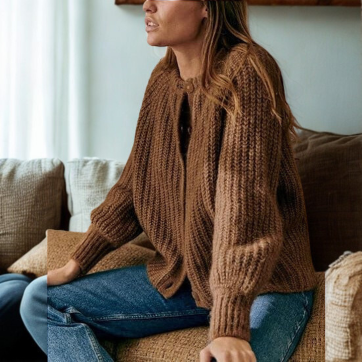 ELOWEN™ - Komfortabel Ensfarvet Knappet Langærmet Rundhalset Cardigan