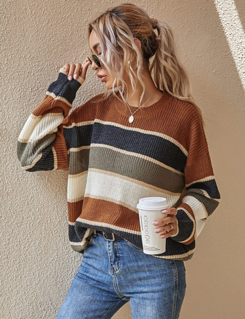 QUENBY™ - Casual Striped Long Sleeve Round Neck Sweater