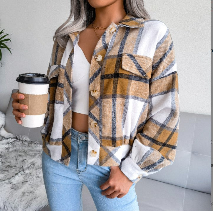WALA™ - Casual Plaid Knap Front Langærmet Jakke