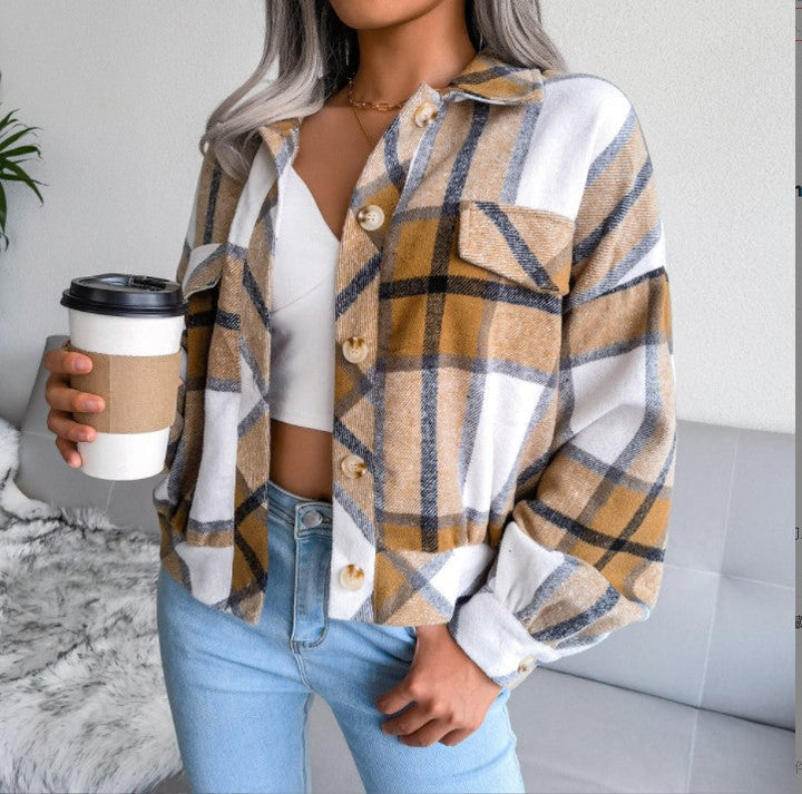 WALA™ - Casual Plaid Knap Front Langærmet Jakke