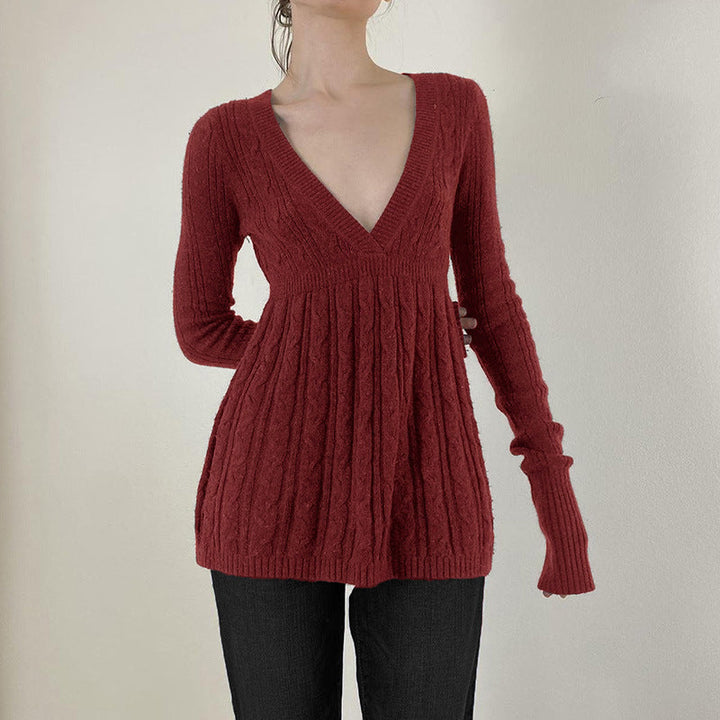 MERYL™ - Elegant Langærmet V-Hals A-Linje Talje Sweater