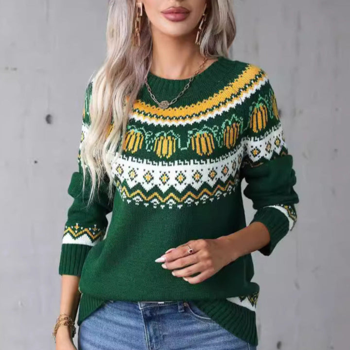 IYONNA™ - Vintage Rund Hals Græskar Pullover Sweater