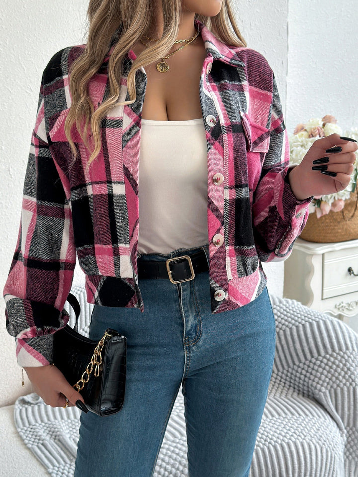 COVA™ - Casual Plaid Knap Front Langærmet Jakke
