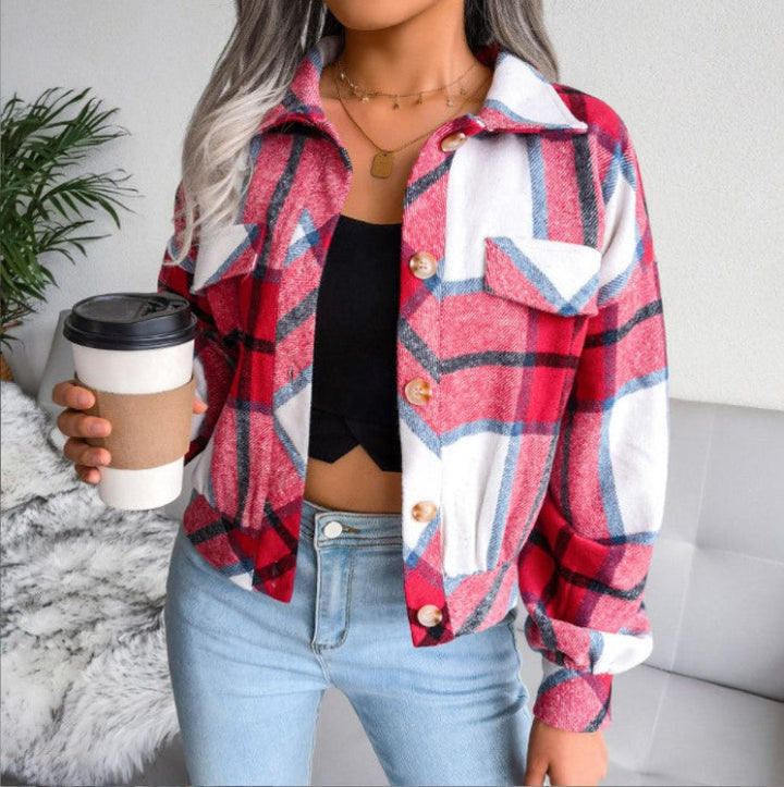 WALA™ - Casual Plaid Knap Front Langærmet Jakke