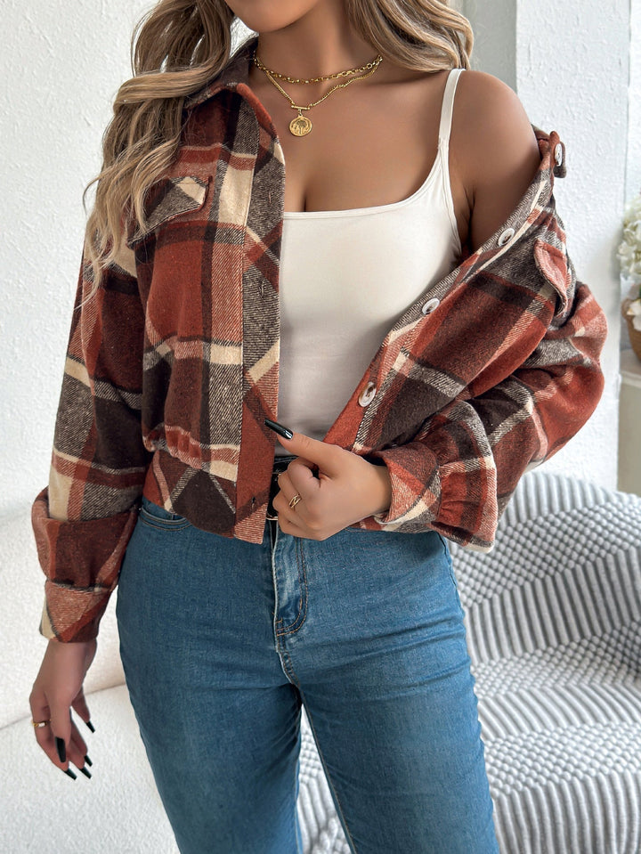 COVA™ - Casual Plaid Knap Front Langærmet Jakke