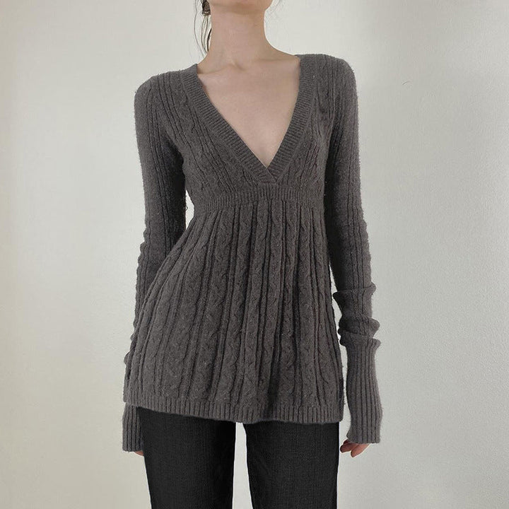 MERYL™ - Elegant Langærmet V-Hals A-Linje Talje Sweater